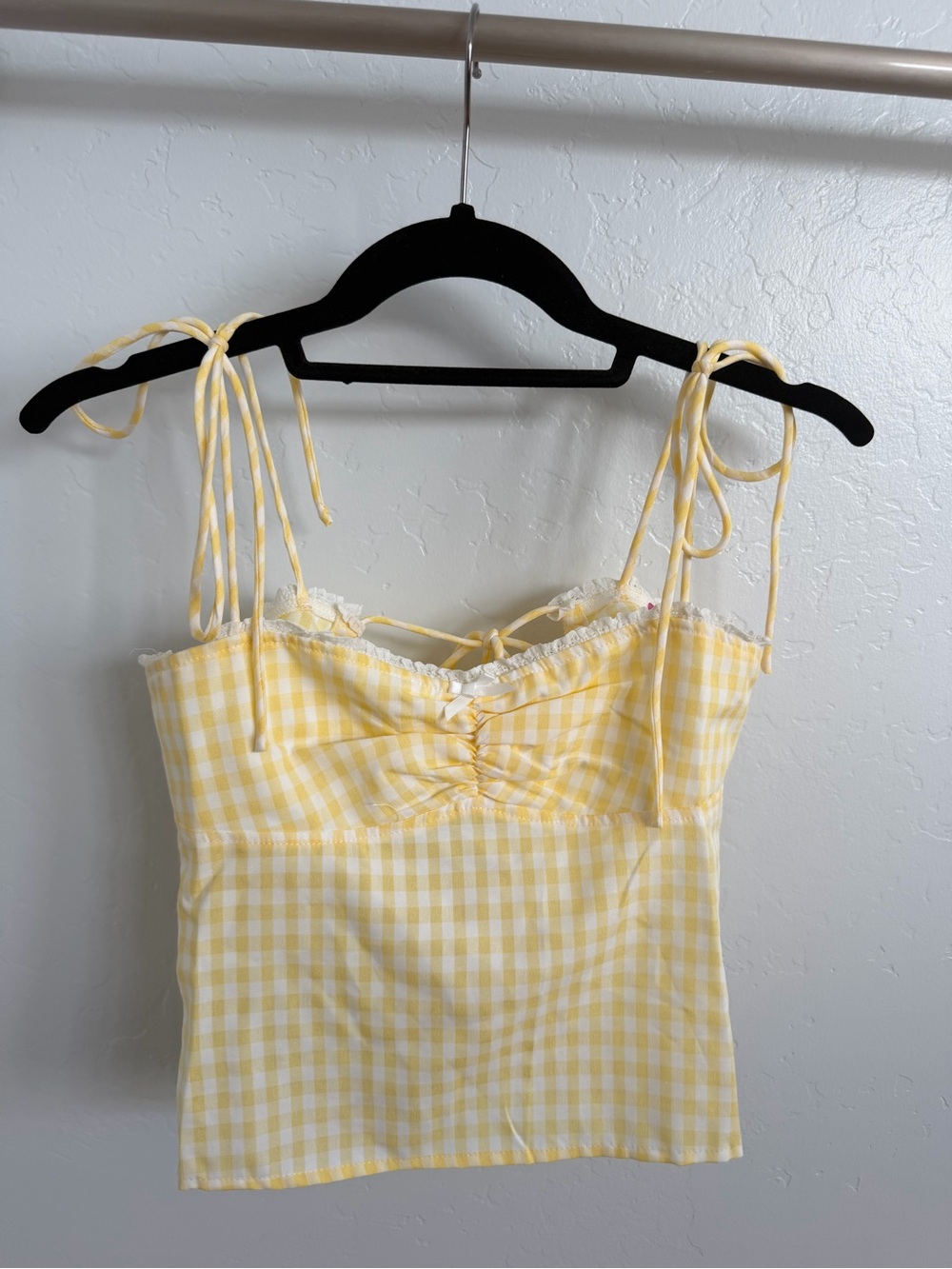 Edikted Yellow & White Gingham Tie-Strap Cami